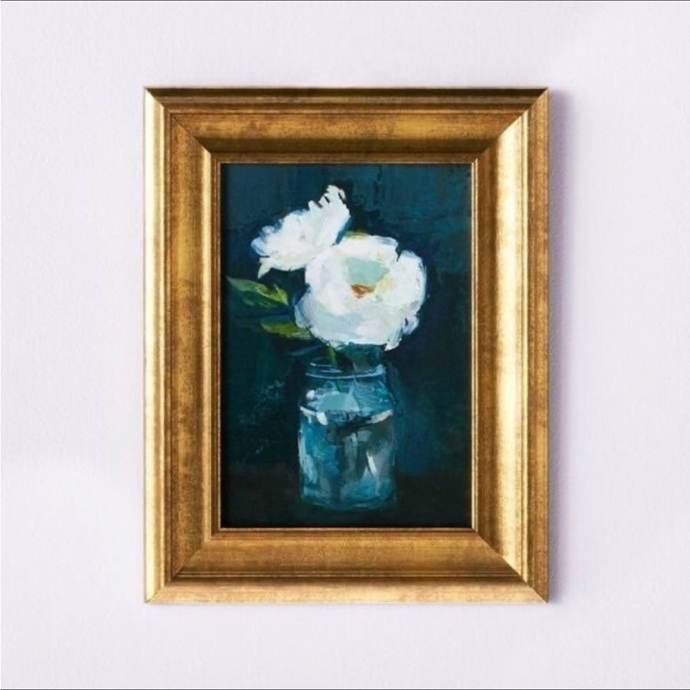11" x 14" Floral Framed Wall Canvas Gold/Navy - Threshold Studio McGee